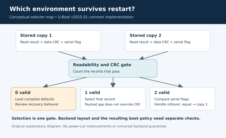 Read and CRC gates choose defaults, a single valid environment, or a serial comparison between two valid environments.