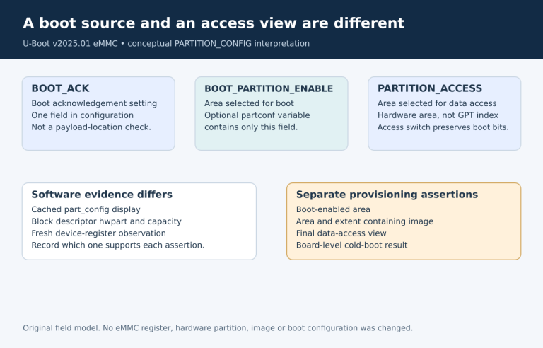 Three independent fields for boot acknowledgement, boot enable and access, with separate cached, descriptor and device observations.