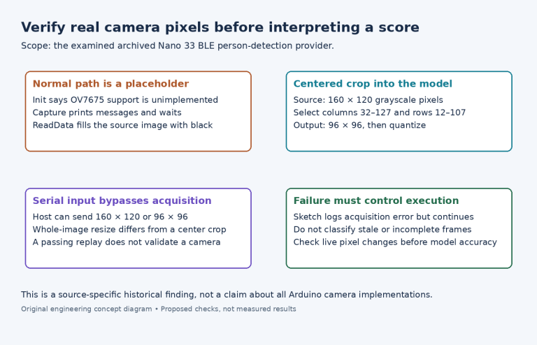 Diagram showing the archived black-image stub, exact centered crop coordinates and the difference between serial replay and live acquisition.