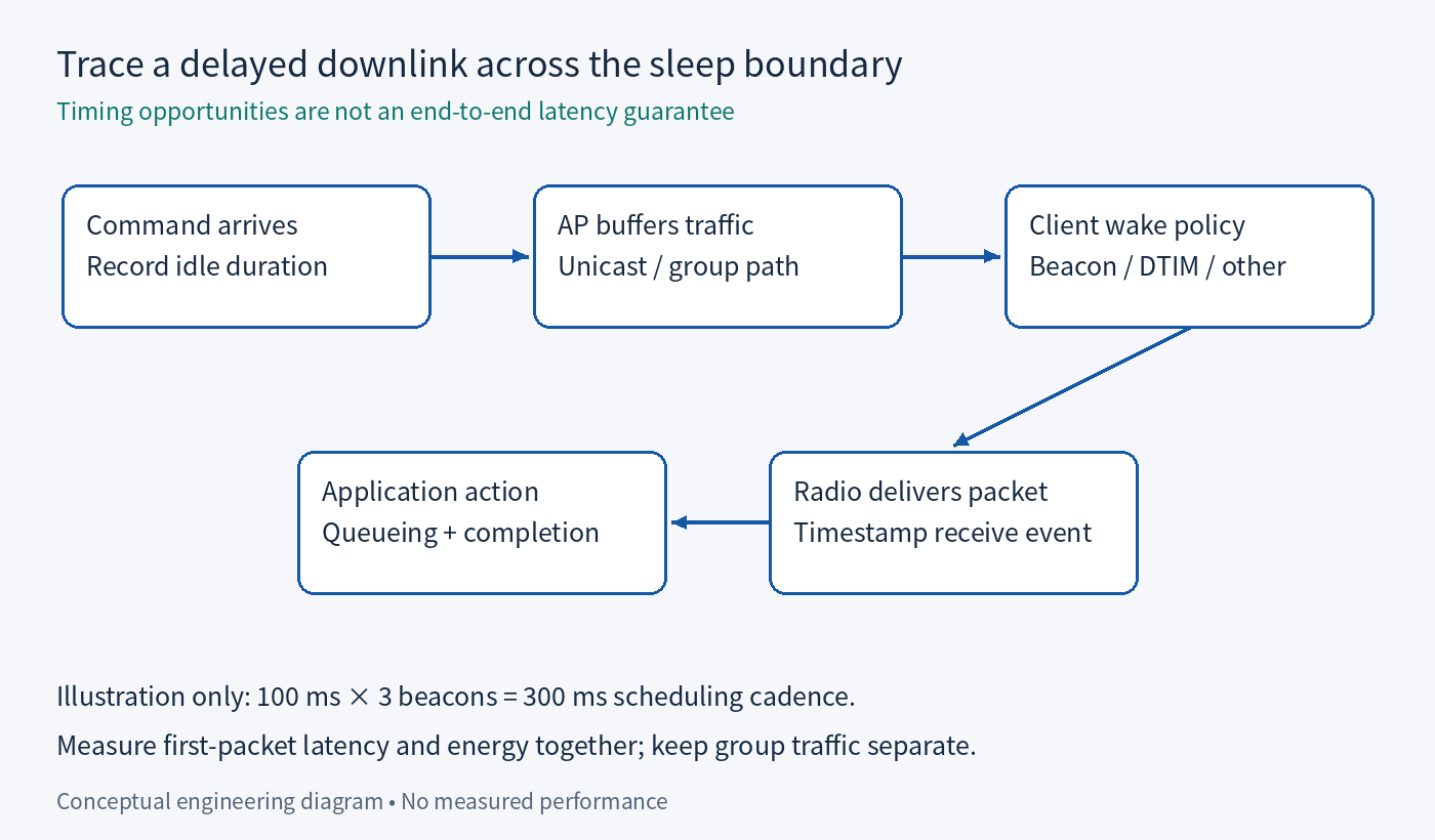 Trace a delayed downlink across the sleep boundary