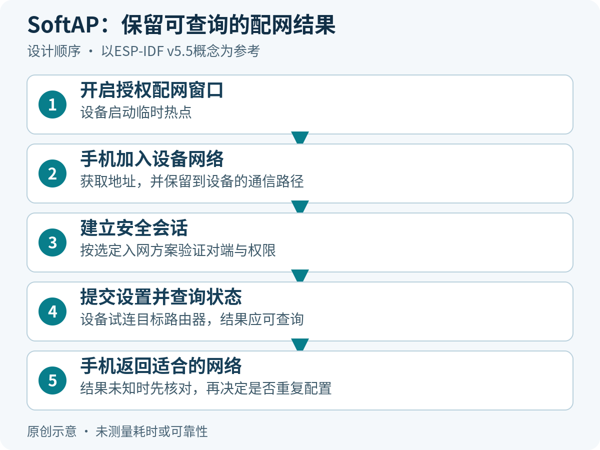 SoftAP配网从加入设备热点到安全配置,再到手机返回网络的步骤